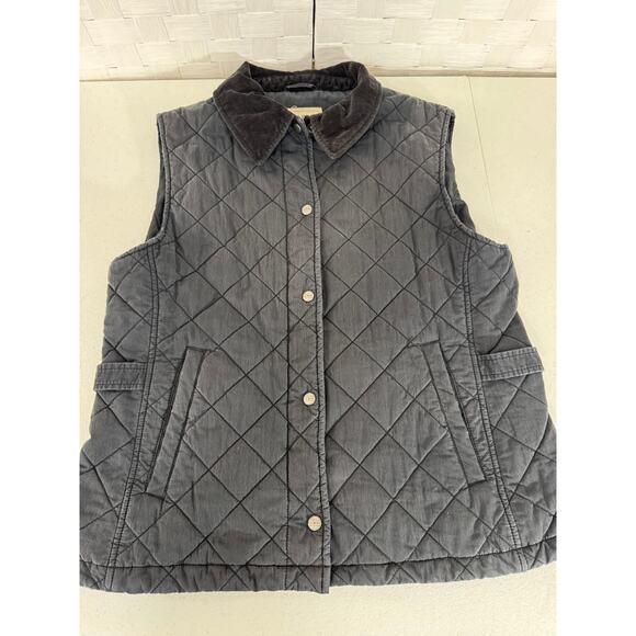 "LL BEAN" Womens Black Quilted Vest Zip Snap Insulated Corduroy Collar BARN COAT - Picture 4 of 10